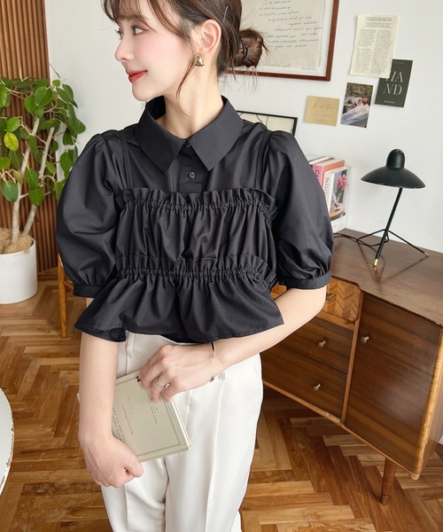 荷葉邊抹胸短袖襯衫上衣【JT036】