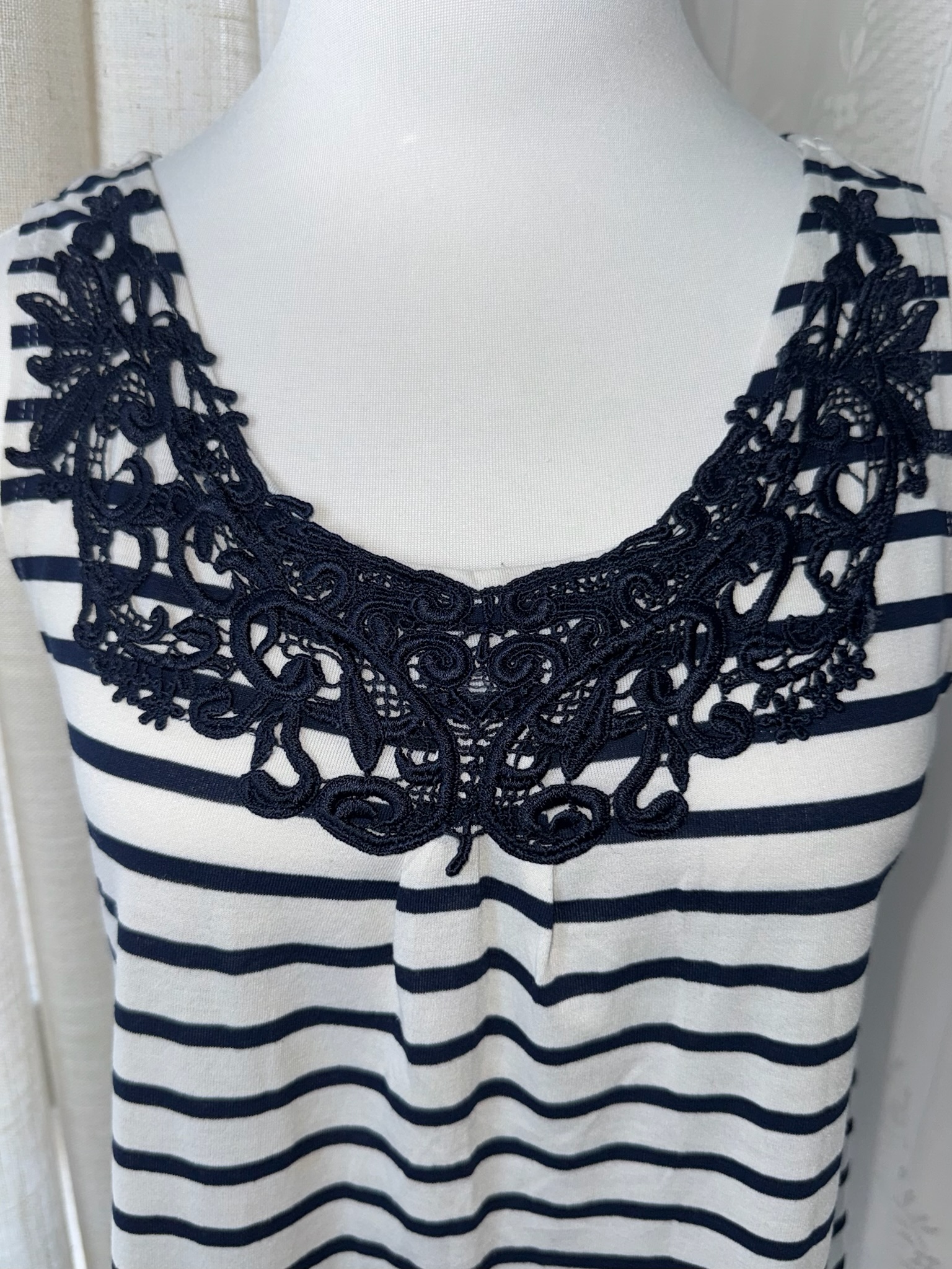Axes Femme Crochet Lace Collar Striped Tank