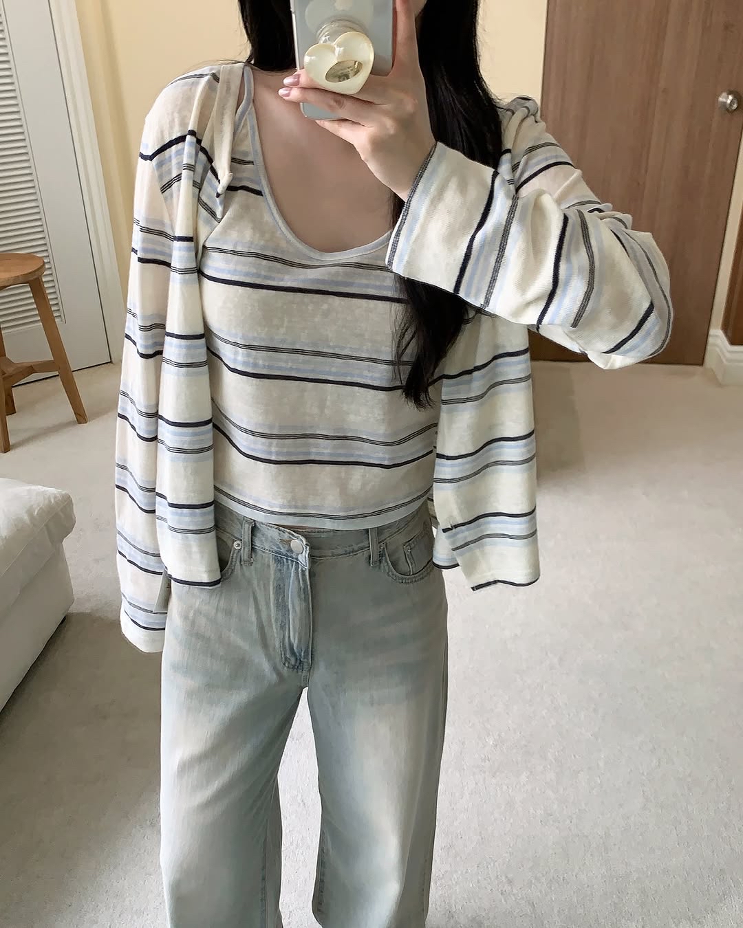 stripe knit cardigan set 