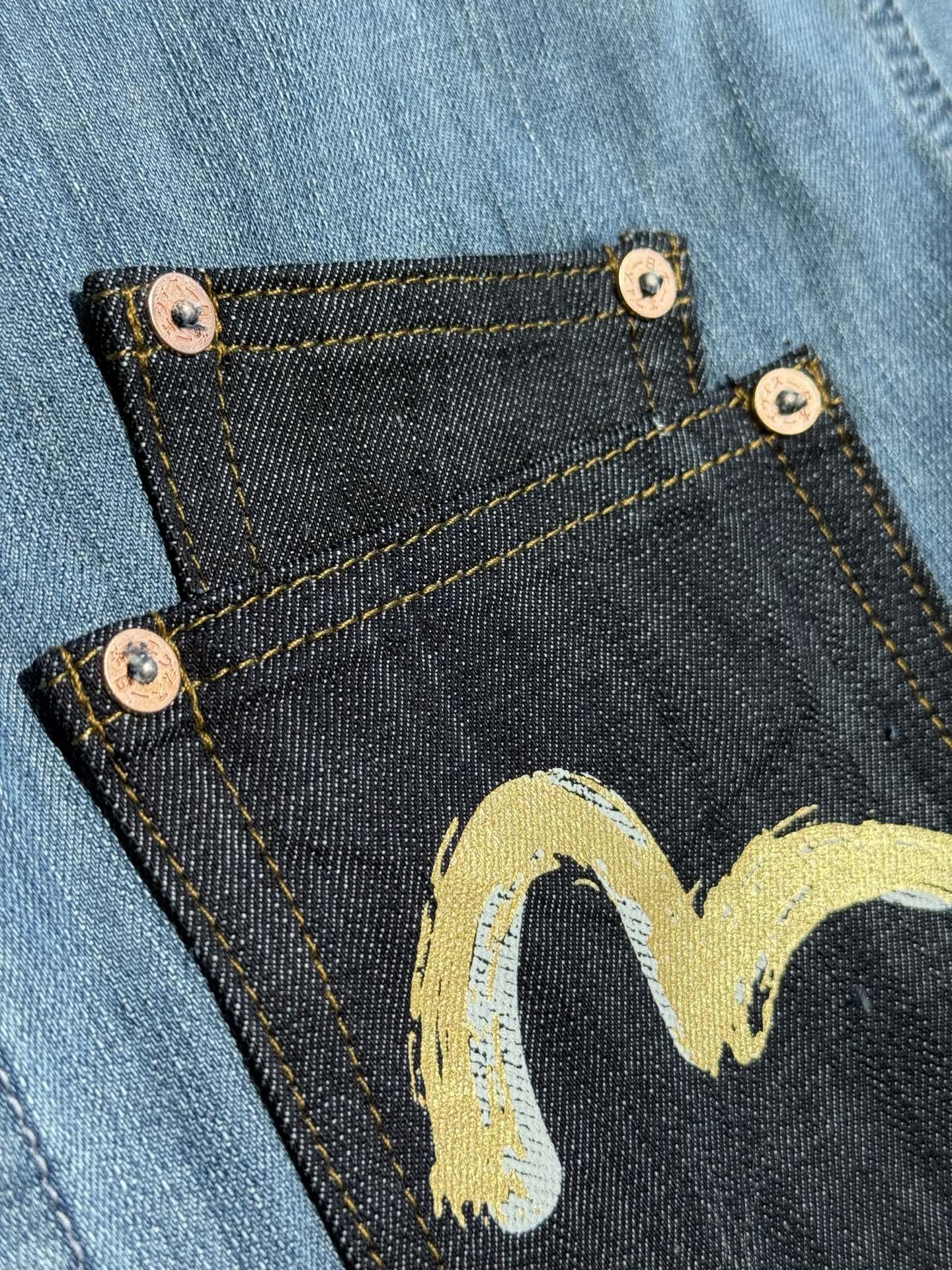 Evisu Artistic Brush Daicock Print Relax Fit Denim Short-Sleeves Shirt