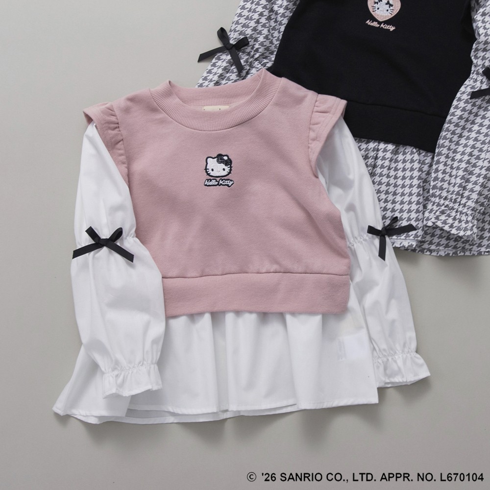 🆕【⭐訂購⭐】日本直送 🇯🇵🌀#Kitty 刺繡 緞帶袖口 疊層假2件上衣［2款選］🌀[ELIA-0151][261021]