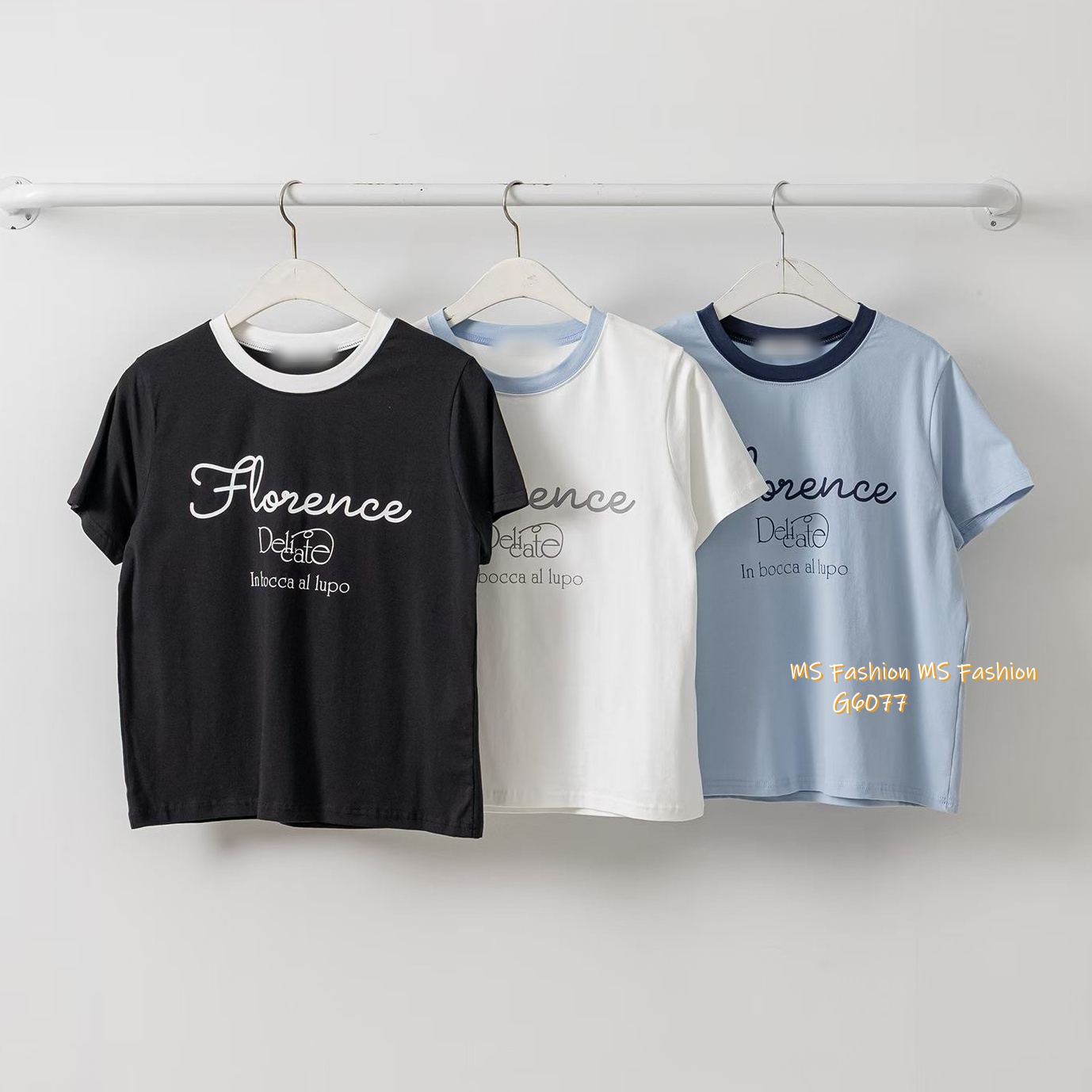 G6077 韓國🇰🇷拼色領字母tee