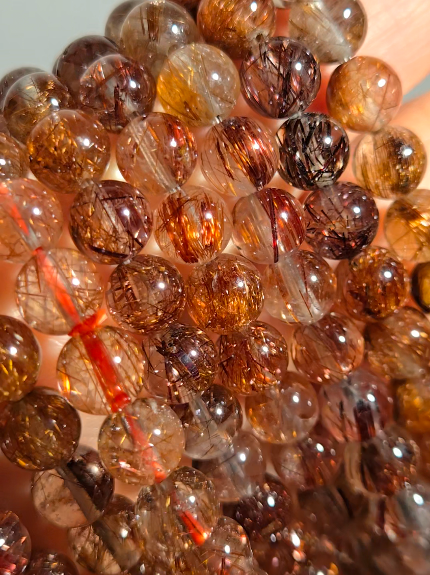 Copper and red rutilated quartz bead bracelets - RT1458