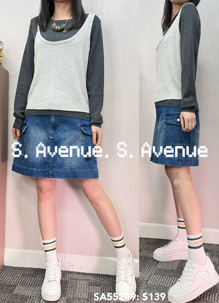 SA55249: 長袖假兩件吊帶背心線top