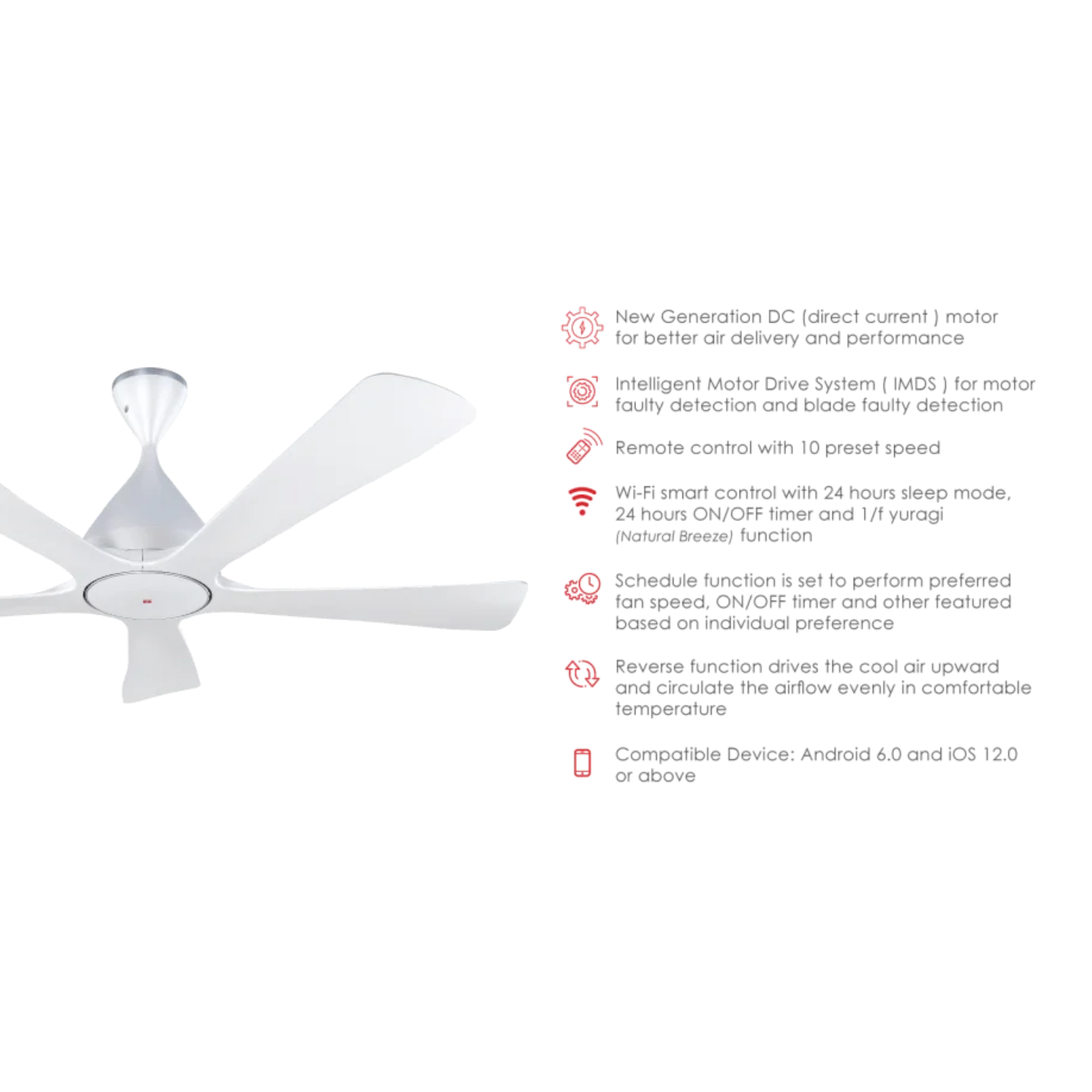 KDK 60" Ceiling Fan WiFi DC Motor (K15YC)