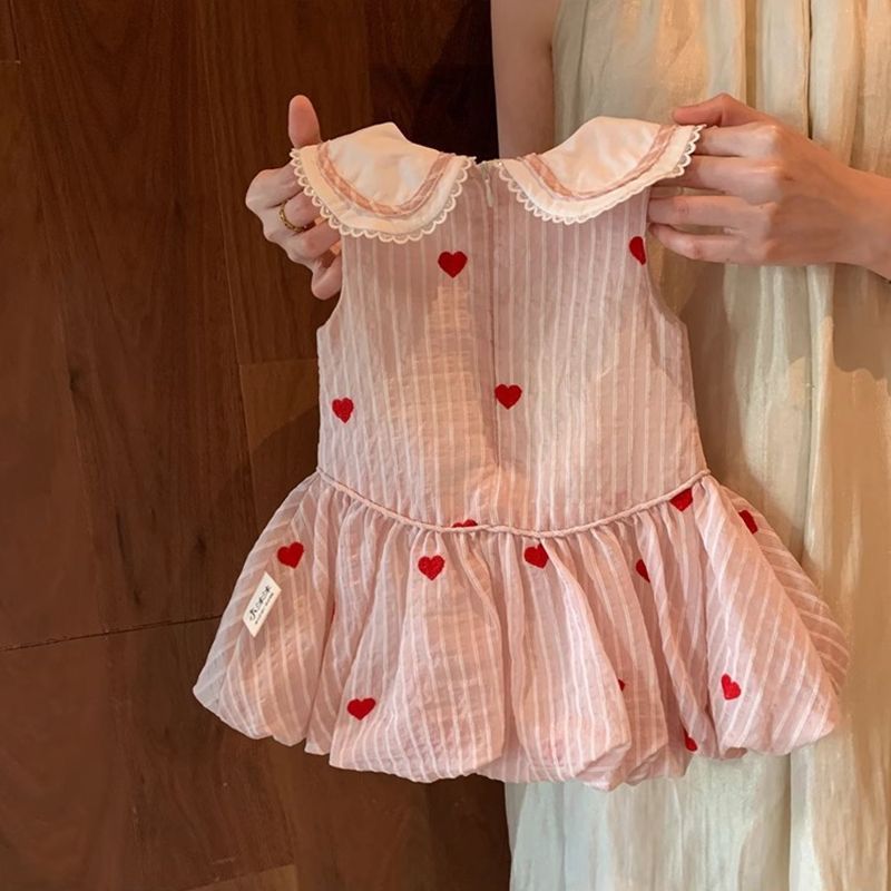 Charming Striped Heart Print Dress with Elephant Accent