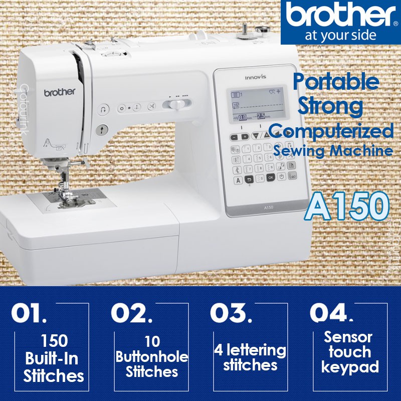 Brother A150 Portable Strong Computerized Sewing Machine 10 Buttonhole Stitches 150 Stitches 4 Lettering