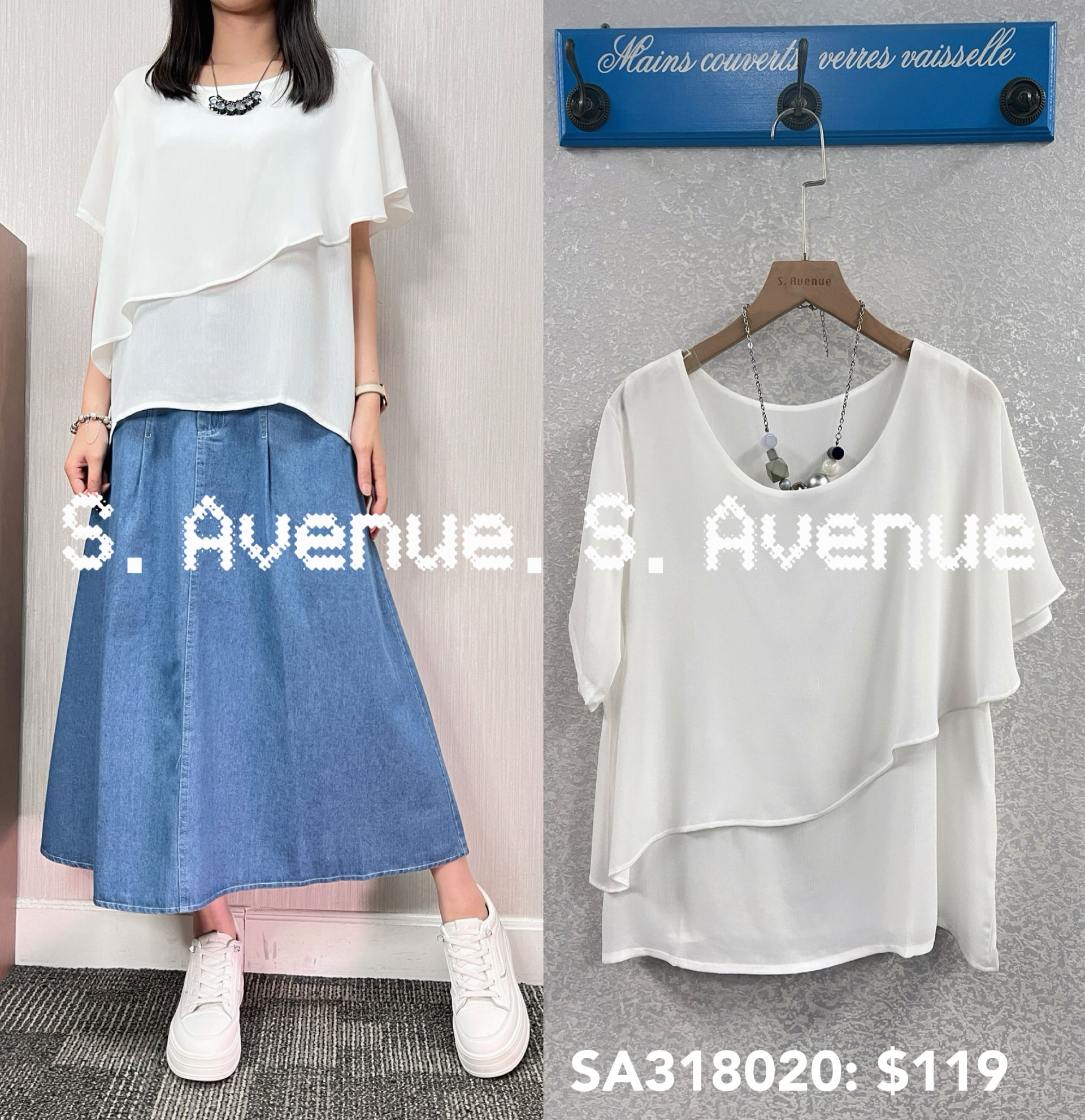 SA49600: 短袖斗逢兩層雪紡top