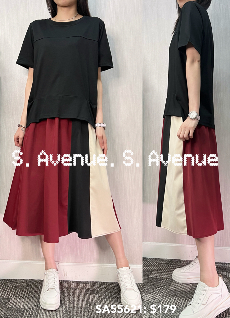 SA55621: 短袖側有撍下拼布op