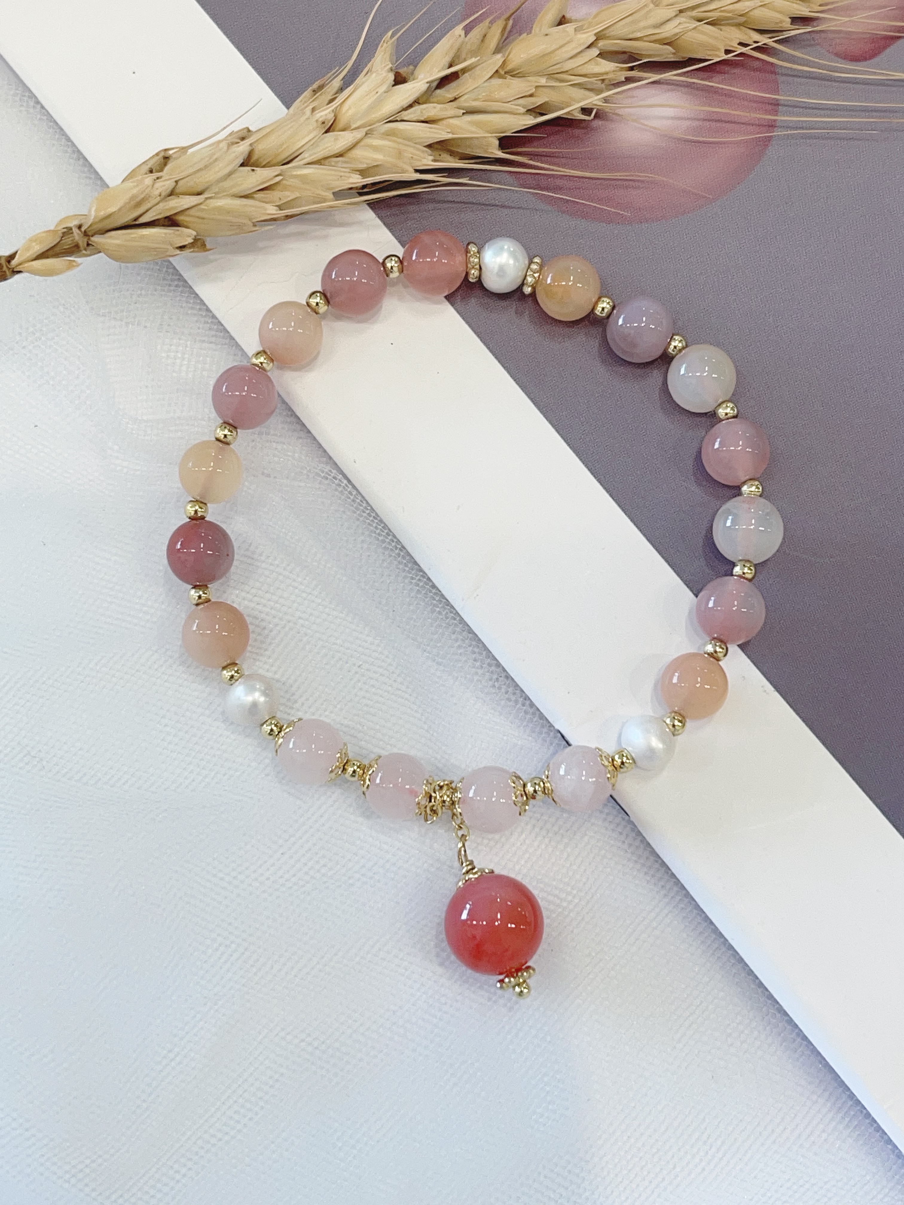 🌸 海盐玛瑙 × 珍珠手串 Sea Salt Agate & Pearl｜6.5mm
