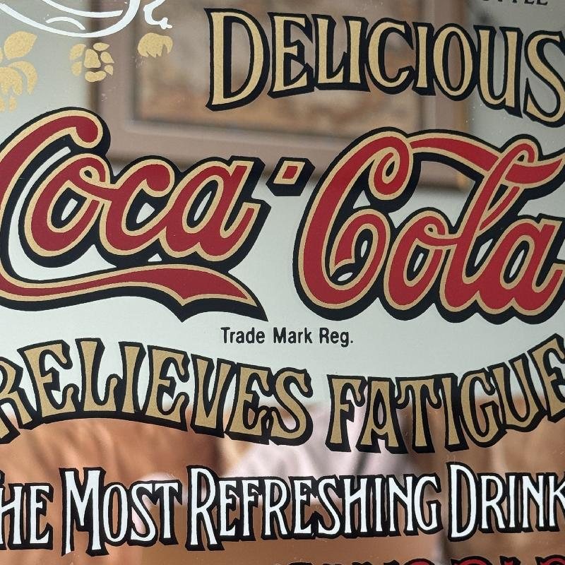 Vintage C.a. 1970s Coca-Cola Mirror Sign Delicious 5 cent Relieves Fatigue Framed Advertisement (MT2205)