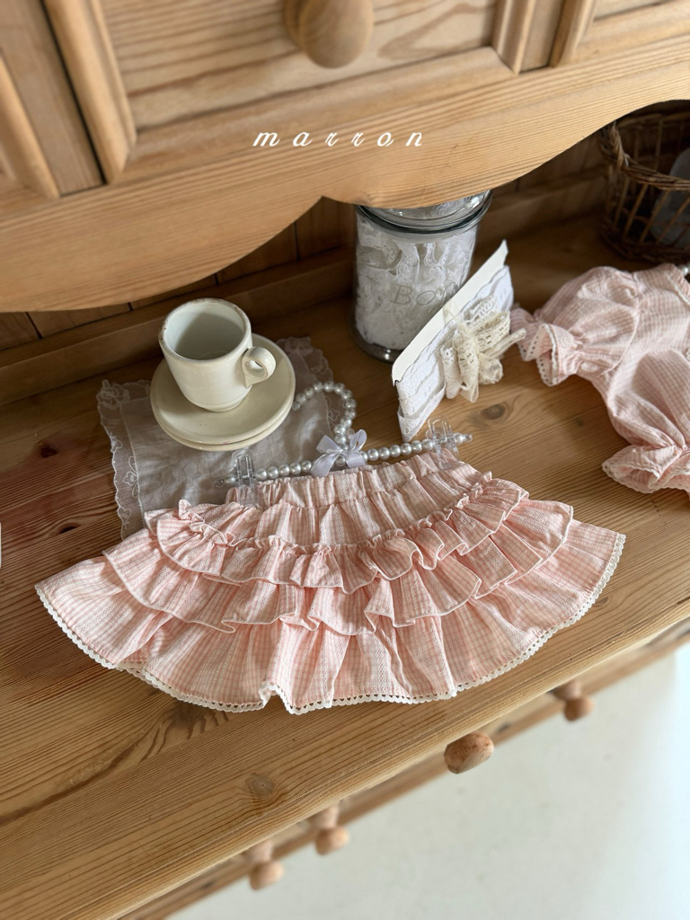 ☀️預訂 韓國直送☀️🇰🇷Marron兩色蕾絲花邊格紋層疊短裙