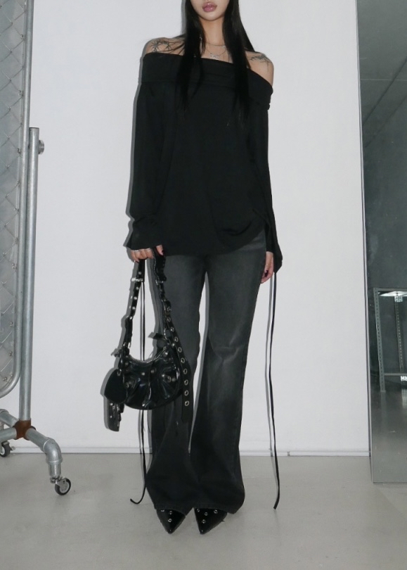 Off Shoulder Tie-Waist Long Sleeve