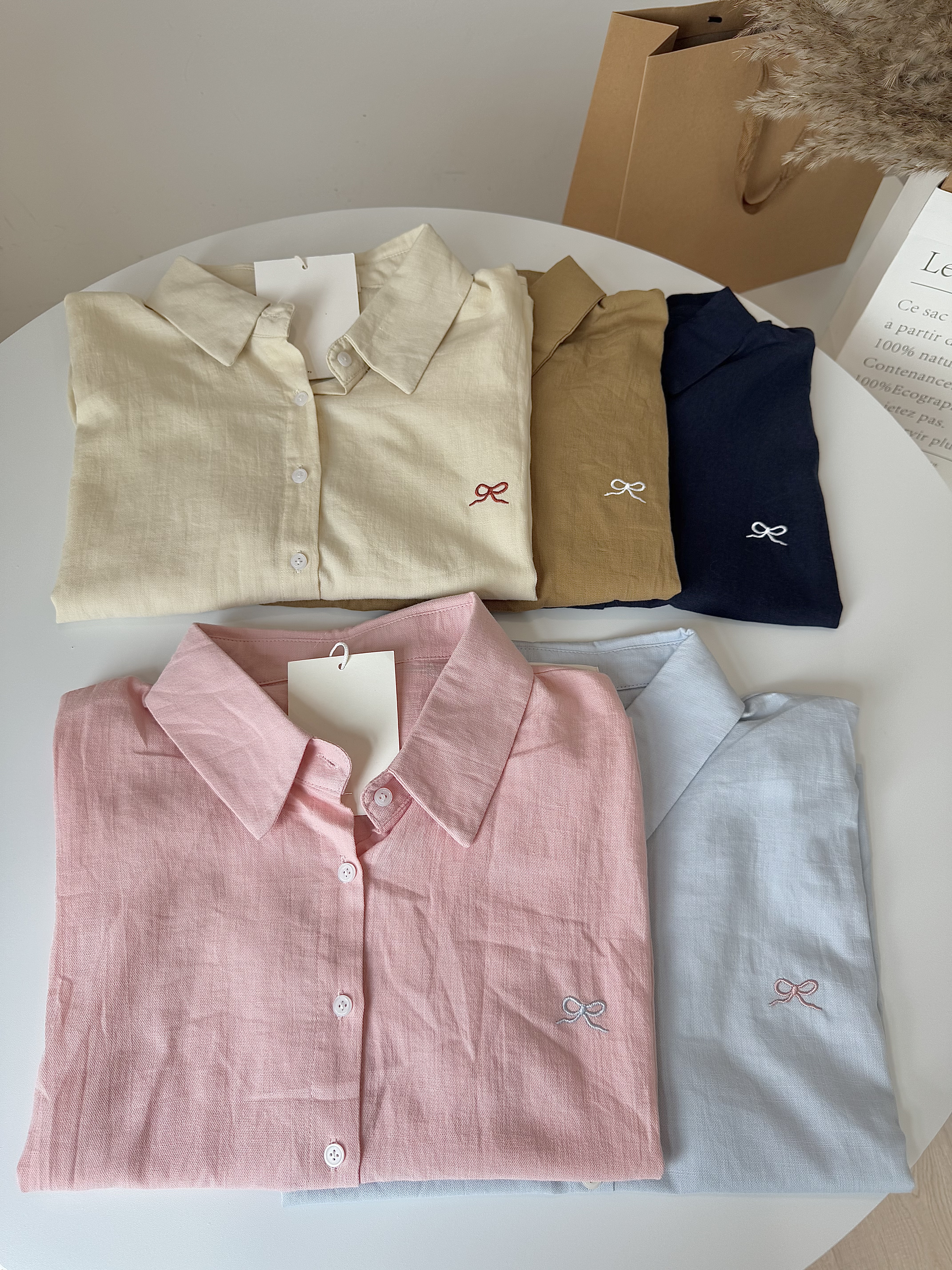 Kaia Ribbon Embroidery Cotton Linen Blouse 蝴蝶结🎀刺绣棉麻衬衫 （ 5 Colours )