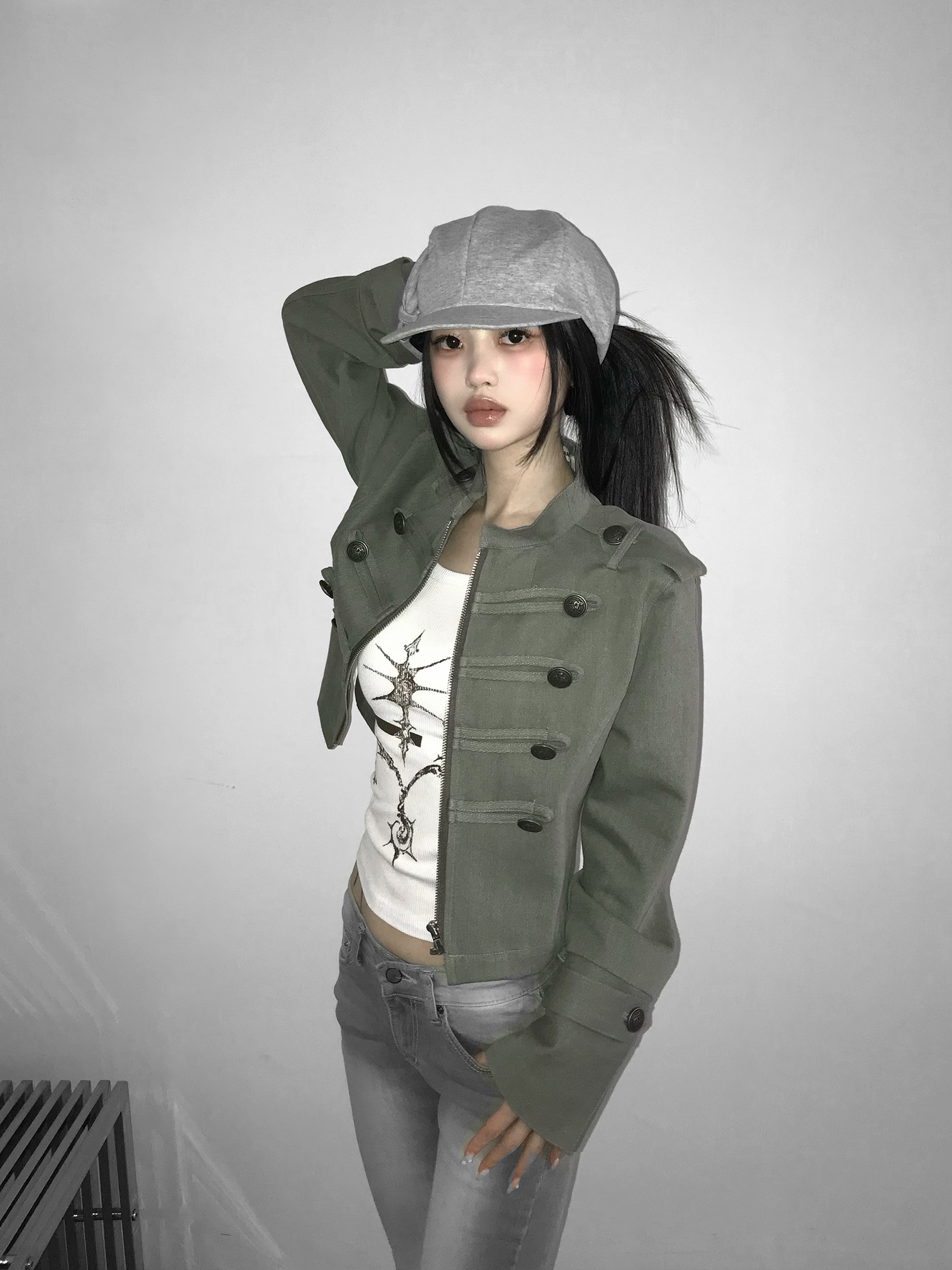 Vintage Zip Front Cropped Jacket