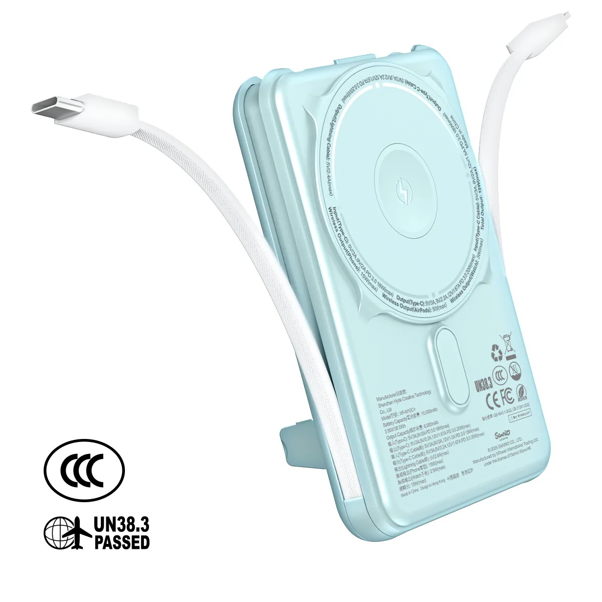(3C認證) XPower x Sanrio Hangyodon M10C+ 6合1 10000mAh多功能迷你20W PD3.0+磁吸無線快充移動電源