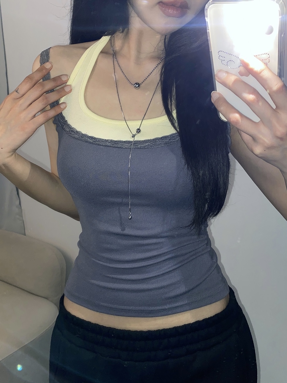 Lace-Trim Halter Layered Tank Top