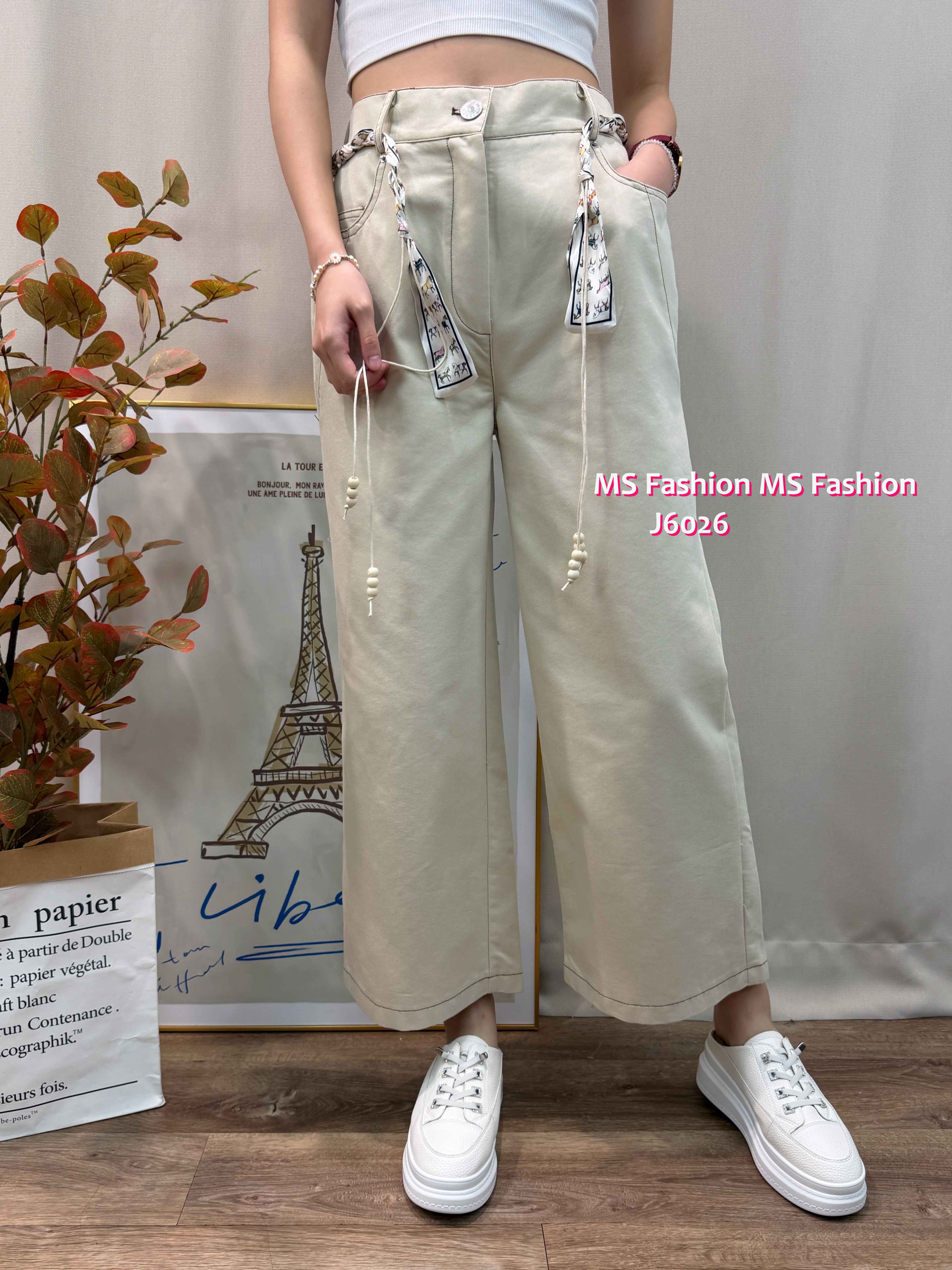 J6026 韓國🇰🇷花布腰帶闊筒褲