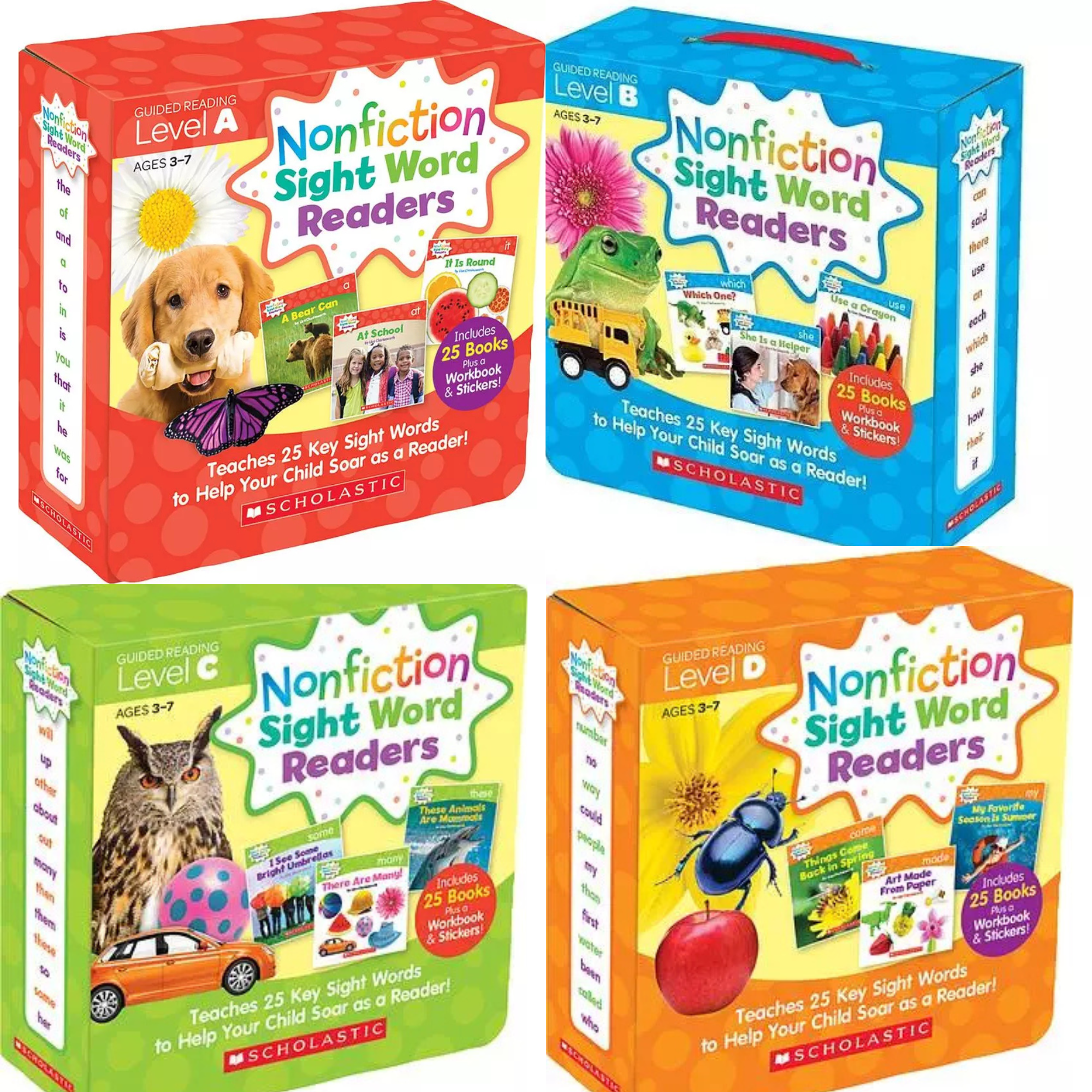 Scholastic Nonfiction Sight Word Readers ABCD 學樂小讀者 入門關鍵詞 高頻詞 基礎詞｜4 boxes 100 books｜點讀版