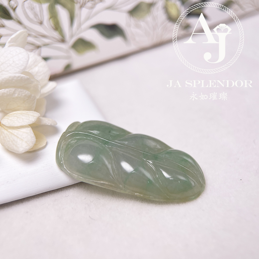 JN-340 天然翡翠A玉 冰潤晴綠事業有成/玉葉金吊墜