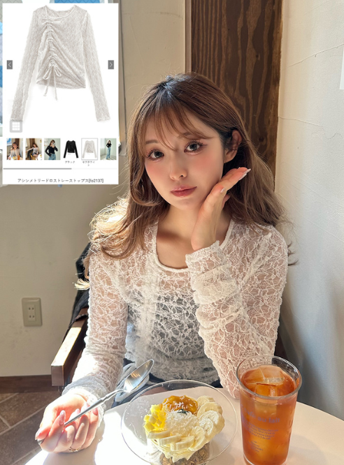 抽繩蕾絲上衣 [fo2137]