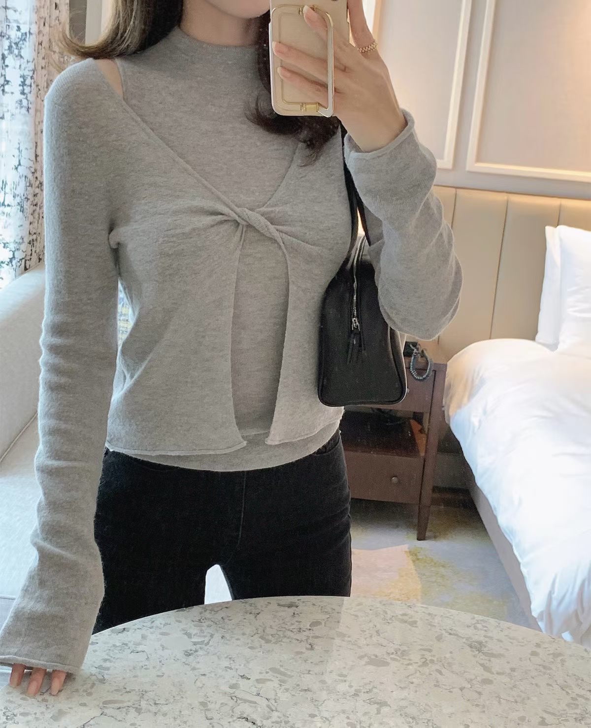 Front knot knit set up