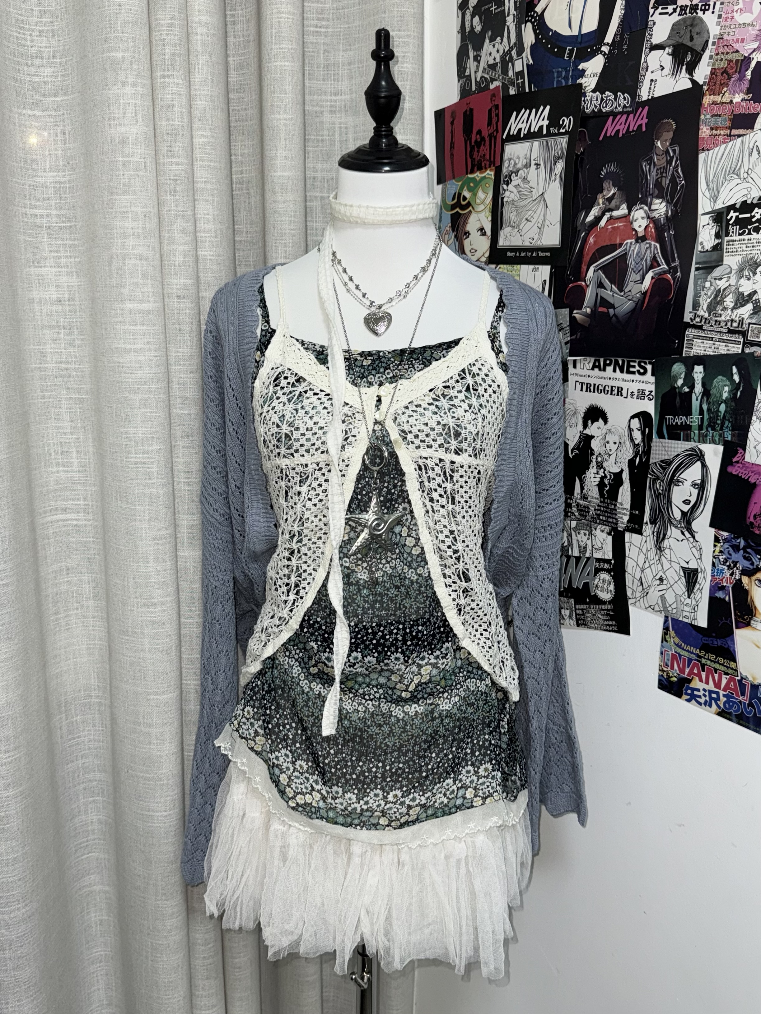 Mori-Girl Inspired Knit & Mesh Outfit Set