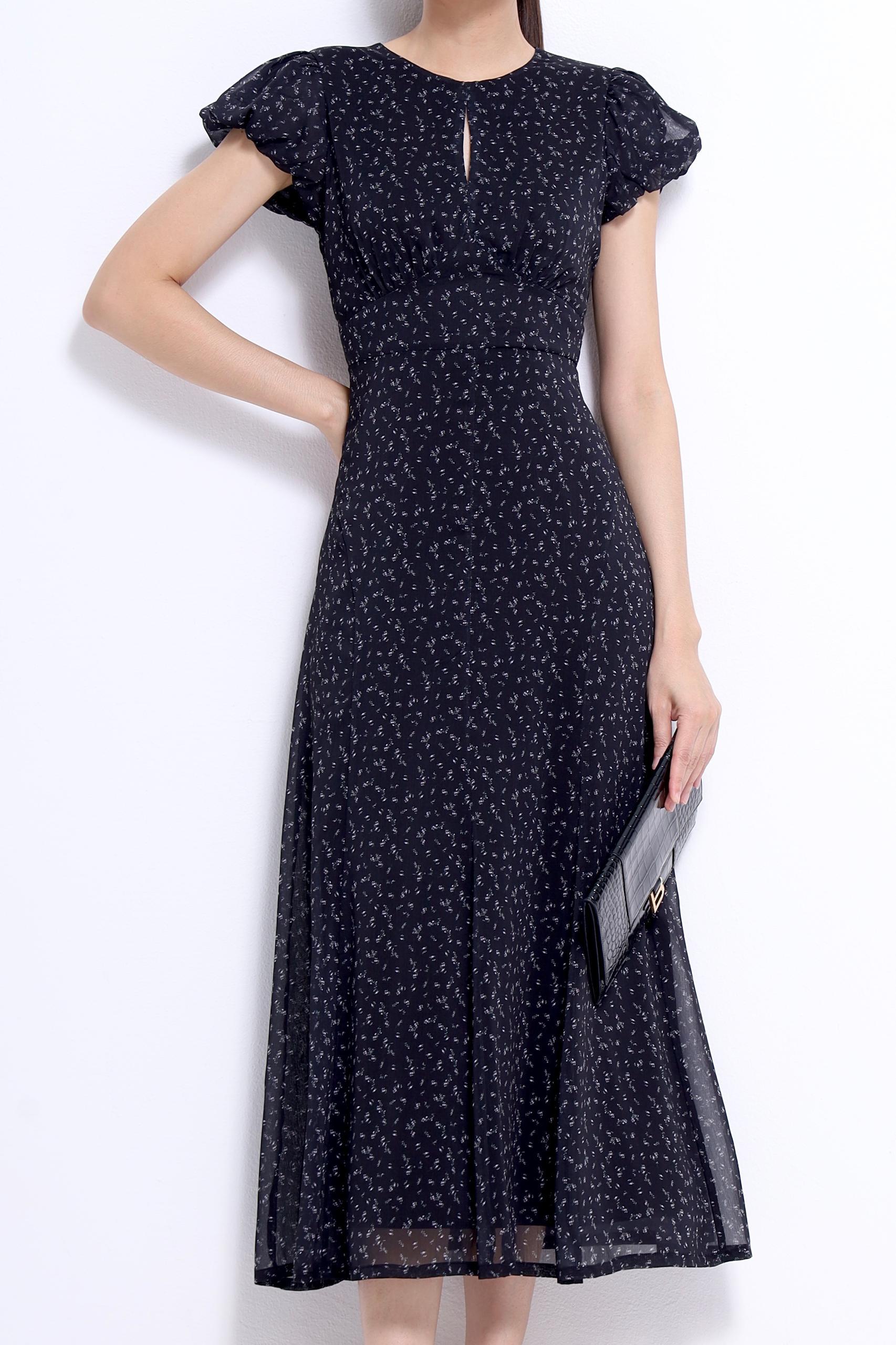 CD2147 FLORAL FLUTTER SLLV ROUNDNECK DRESS