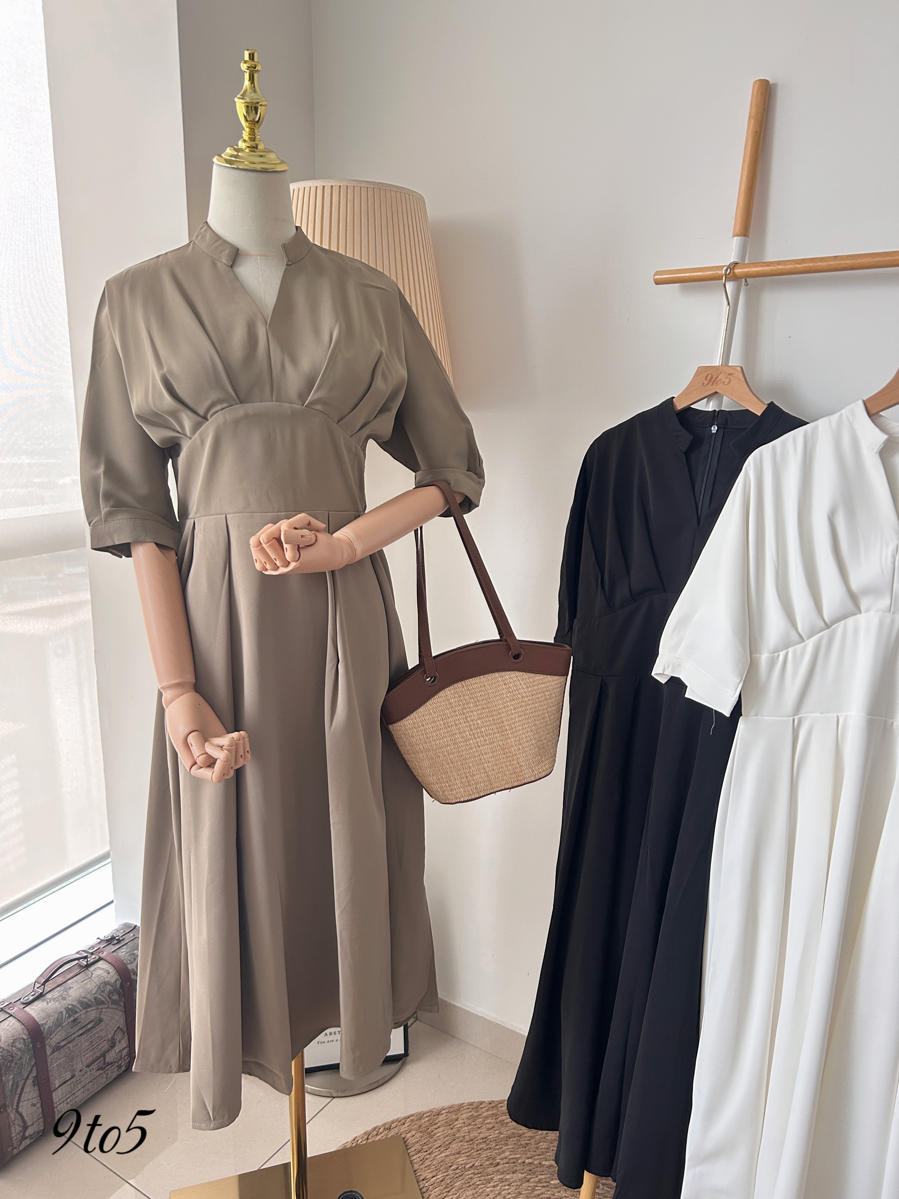 D2339 V Neck Dress - 3 Colors 