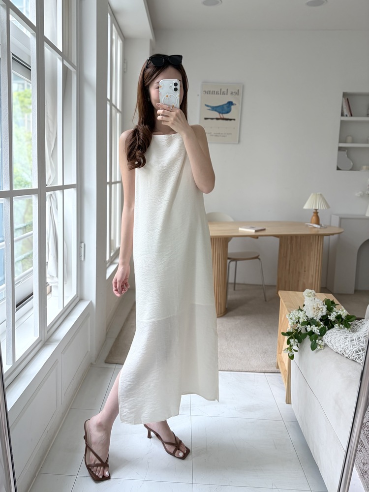 Boat Neck Layered Dress (Ivory)