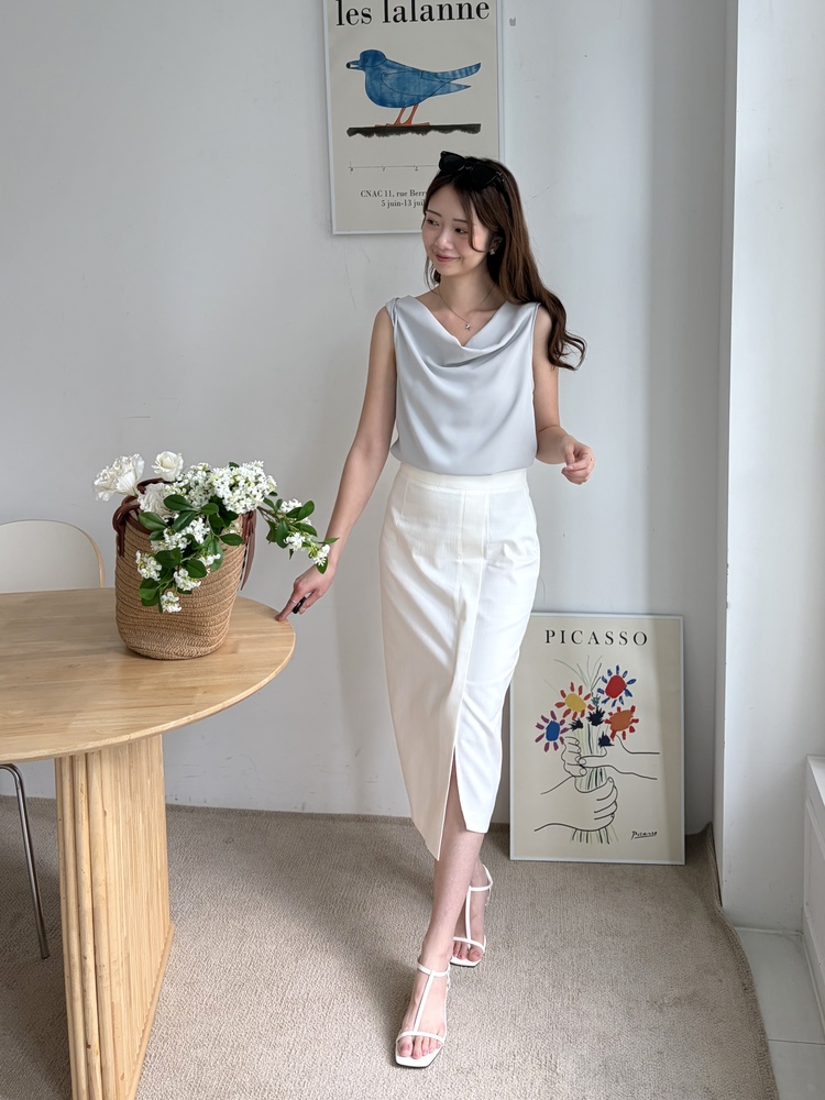 Front Slit Pencil Skirt (White)