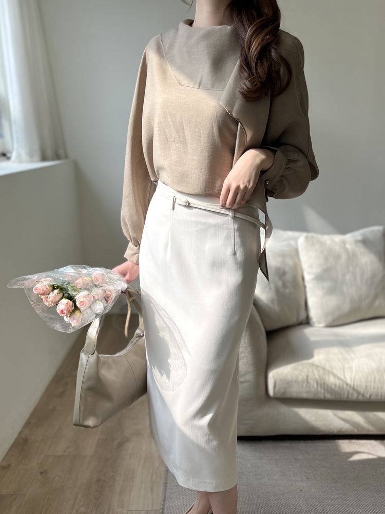 Scarf-Tie Elegance Blouse (Brown)