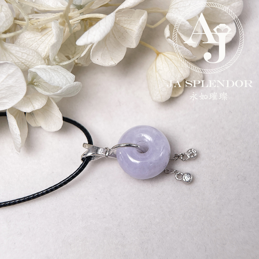 FBG26-H06 天然翡翠A玉 紫色小水泡平安扣純銀吊墜