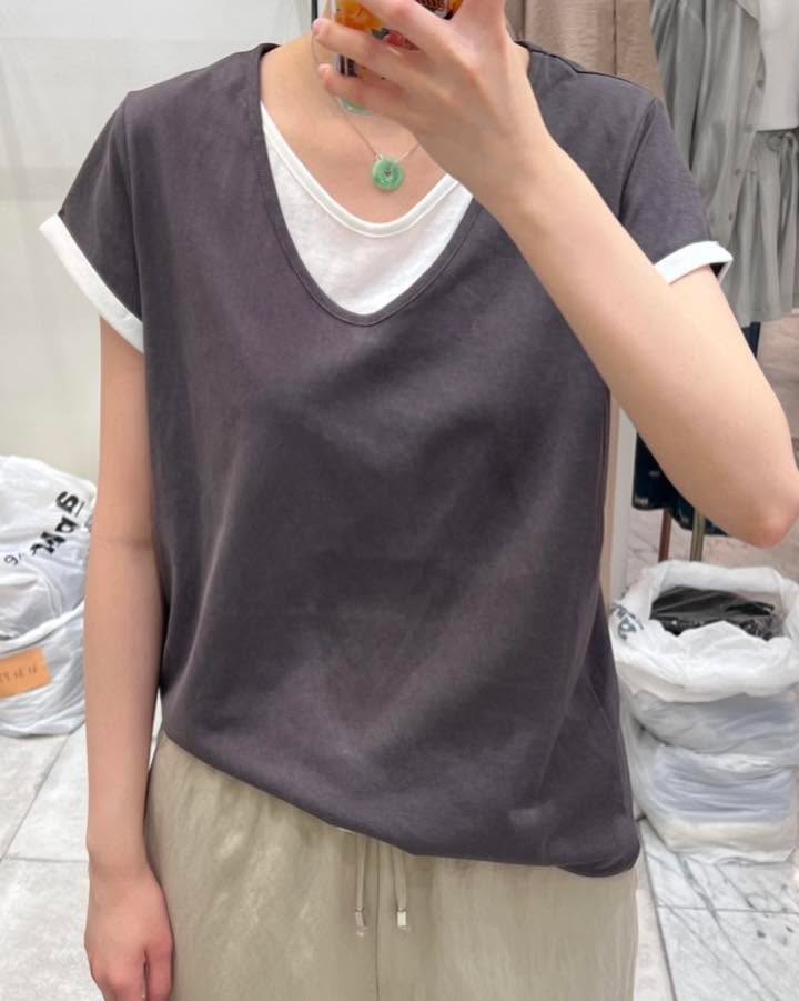 假兩件拼色 Tee 