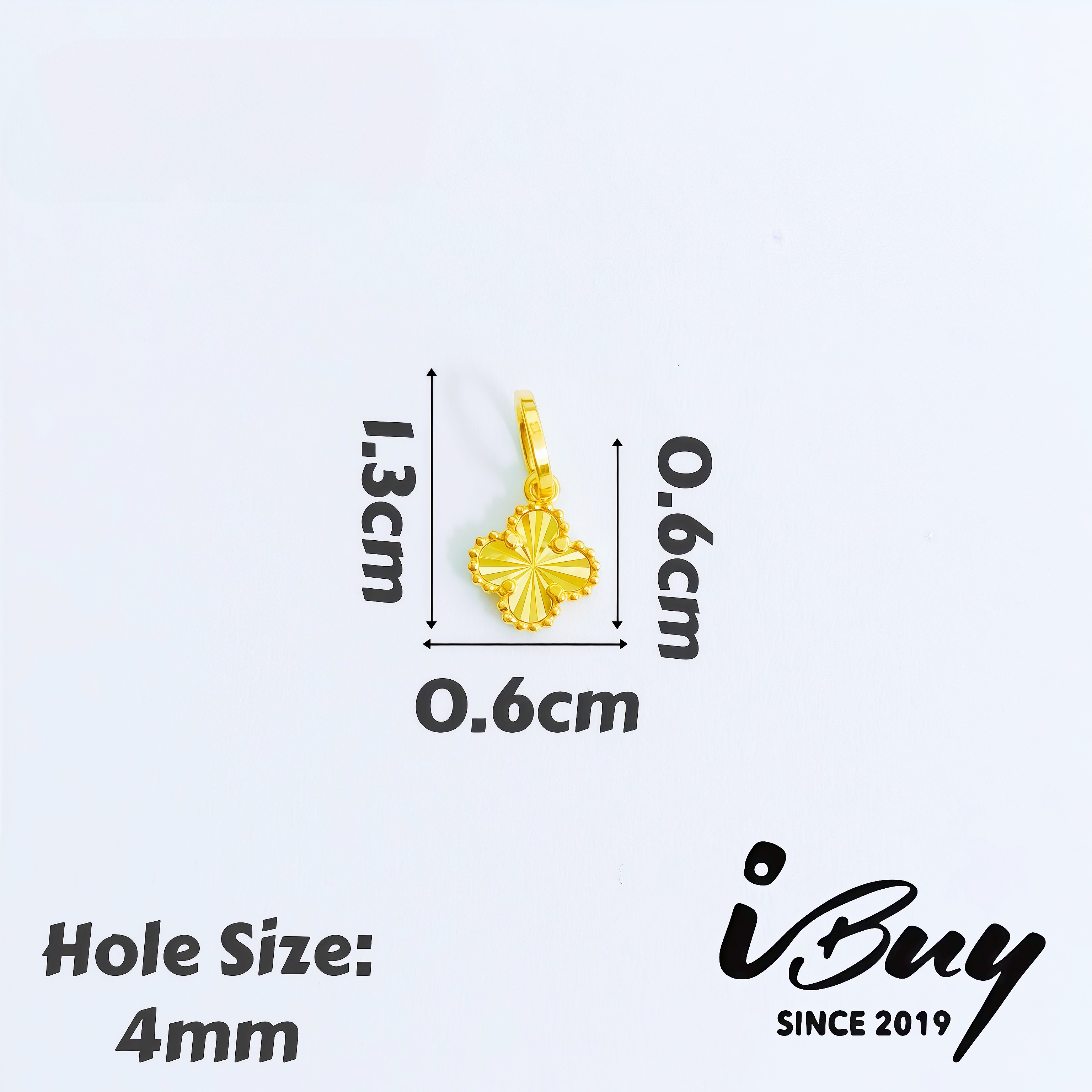 916 GOLD  6MM FULL GOLD VCA PENDANT (THIN)  916 金 6MM 珠边镭射四叶草（薄）
