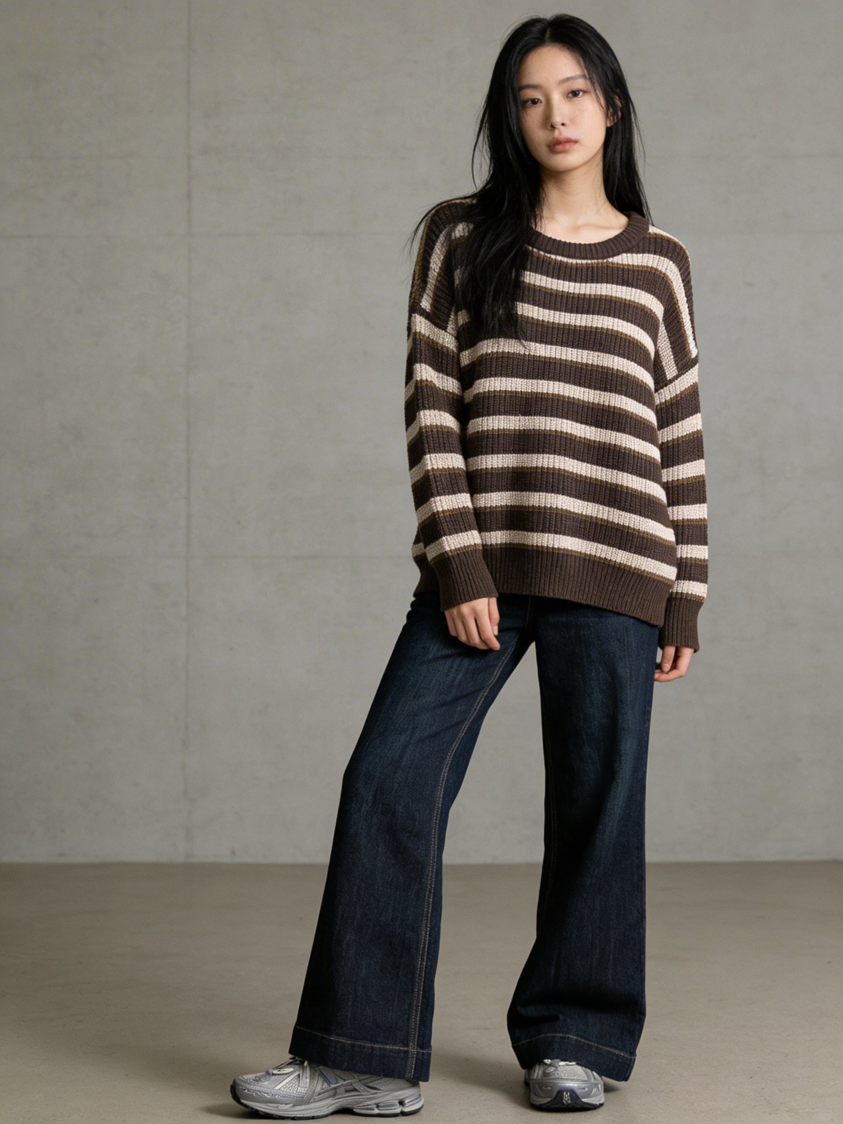 粗條紋針織毛衣