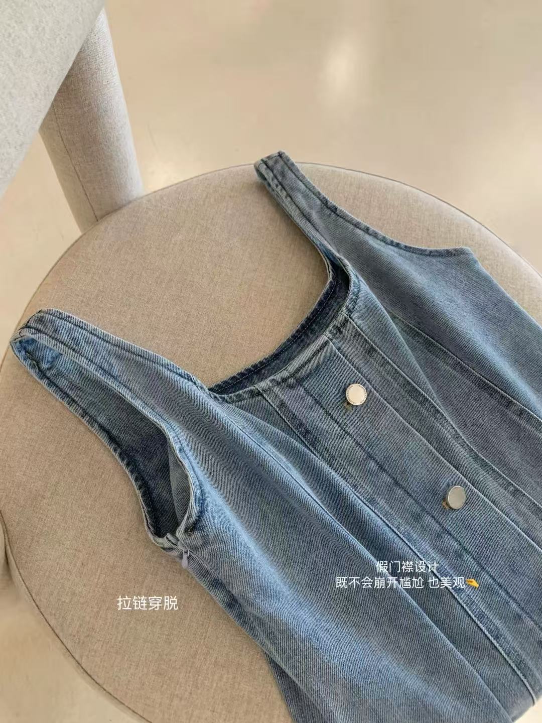 DR363复古蓝色牛仔裙