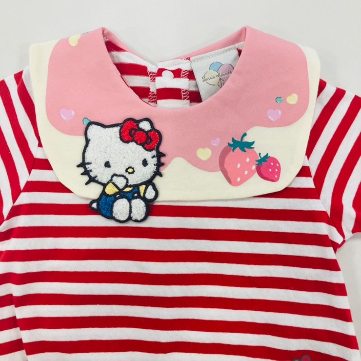 🇯🇵限量預訂 日本直送🇯🇵Hello Kitty毛毛刺繡貼花翻領條紋短袖包屁衣