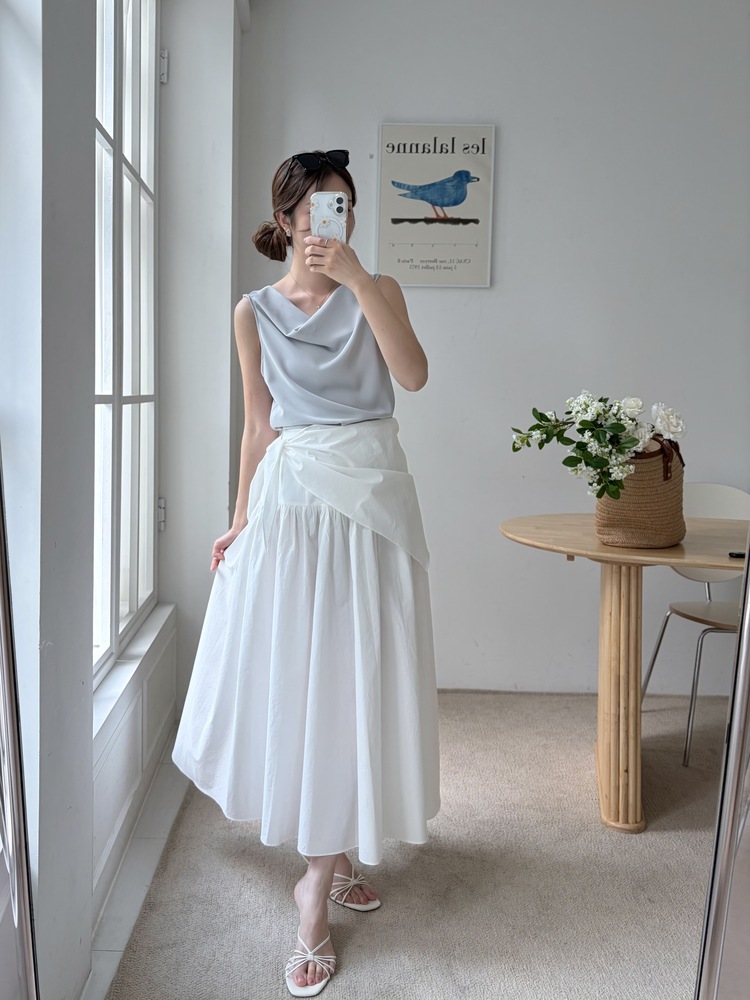Wrap-Waist Flare Skirt (White)