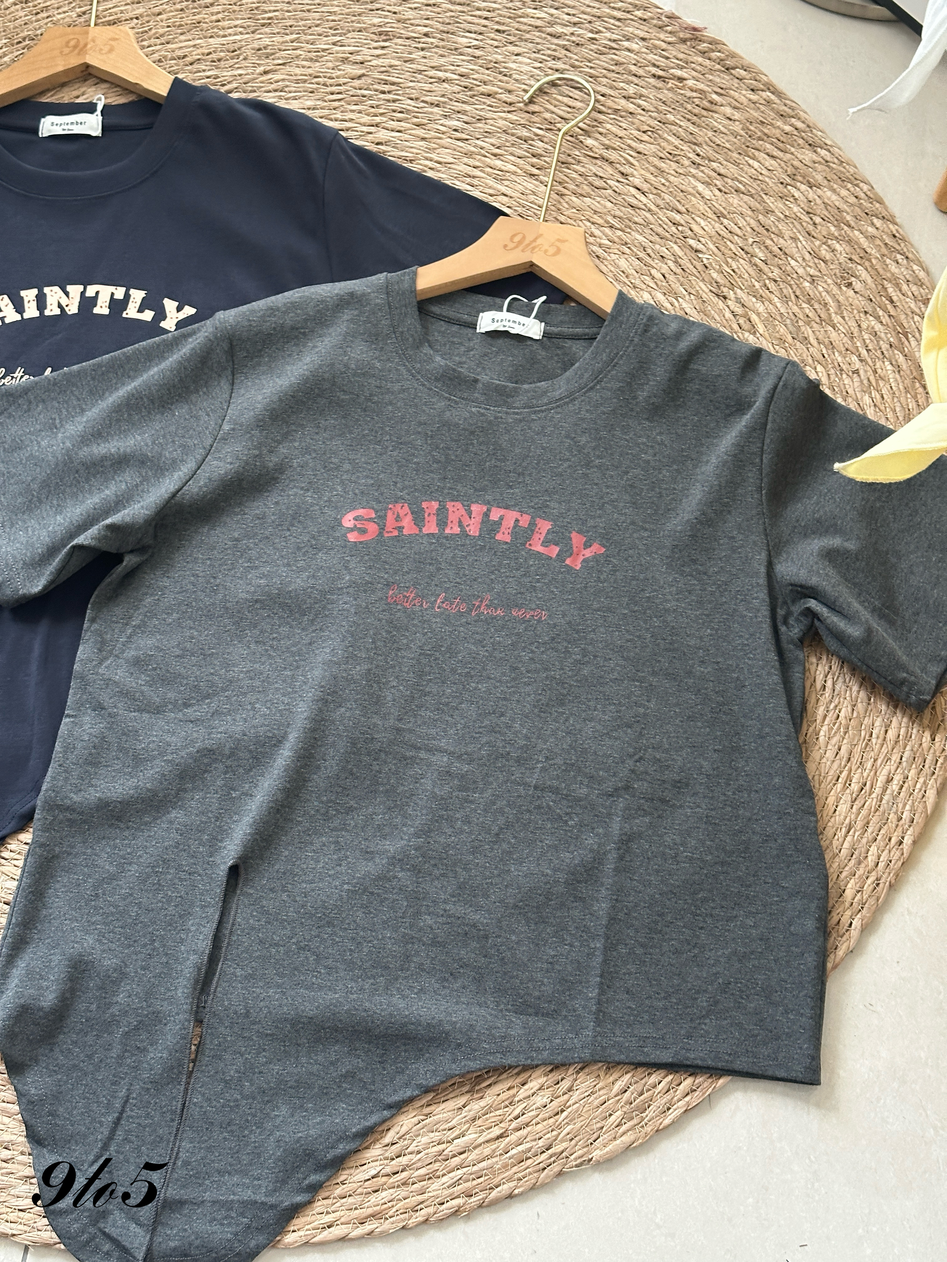 T4105 Side-tie Wording Tee - 4 Colors