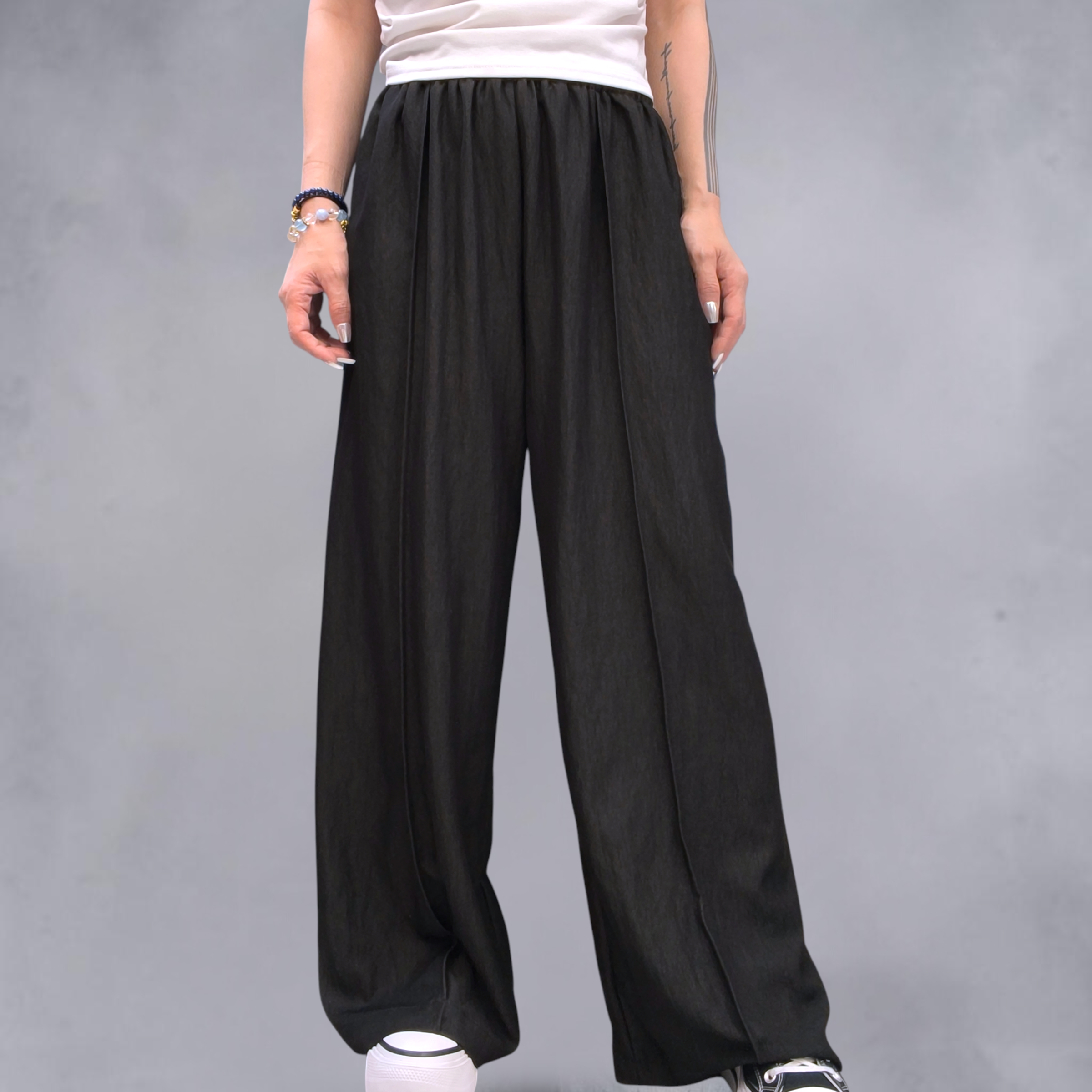 前骨簿料直筒褲