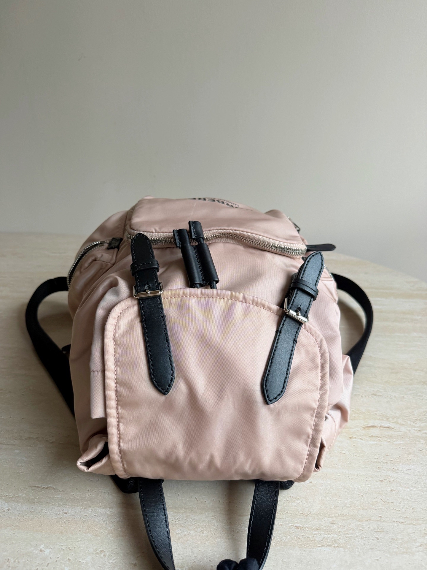 【預訂貨品】Burberry粉色尼龍拼皮書包