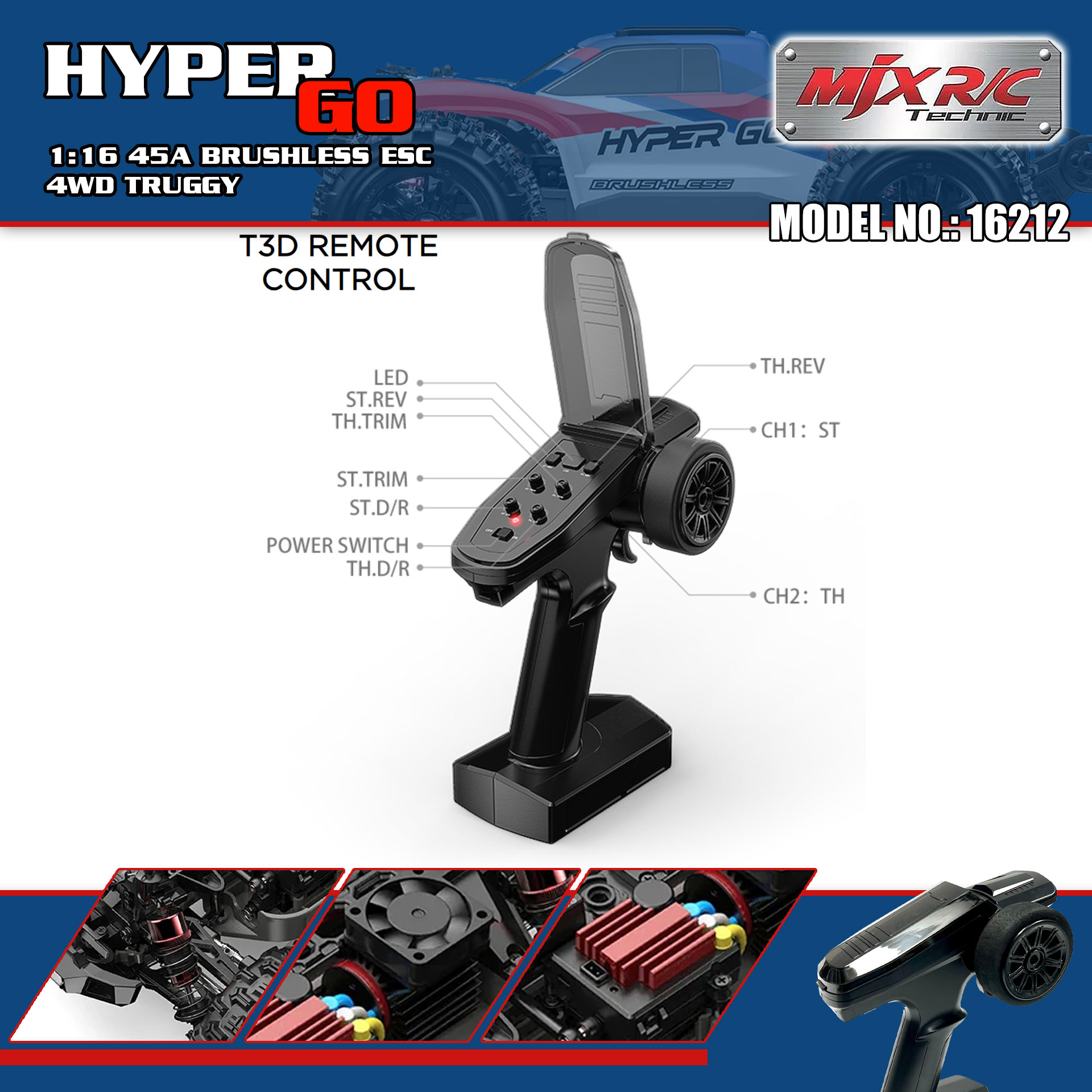 全新 美嘉欣 MJX R/C 1:16 16212 無刷越野車 | 防翻尾輪 | 金屬齒輪 | 油壓避震 | 可用2s-3s電 | 最高速約60KM/H