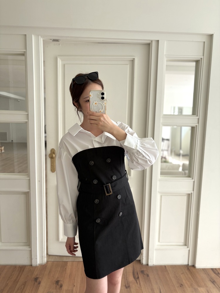Belted Short Trench Dress (Black)