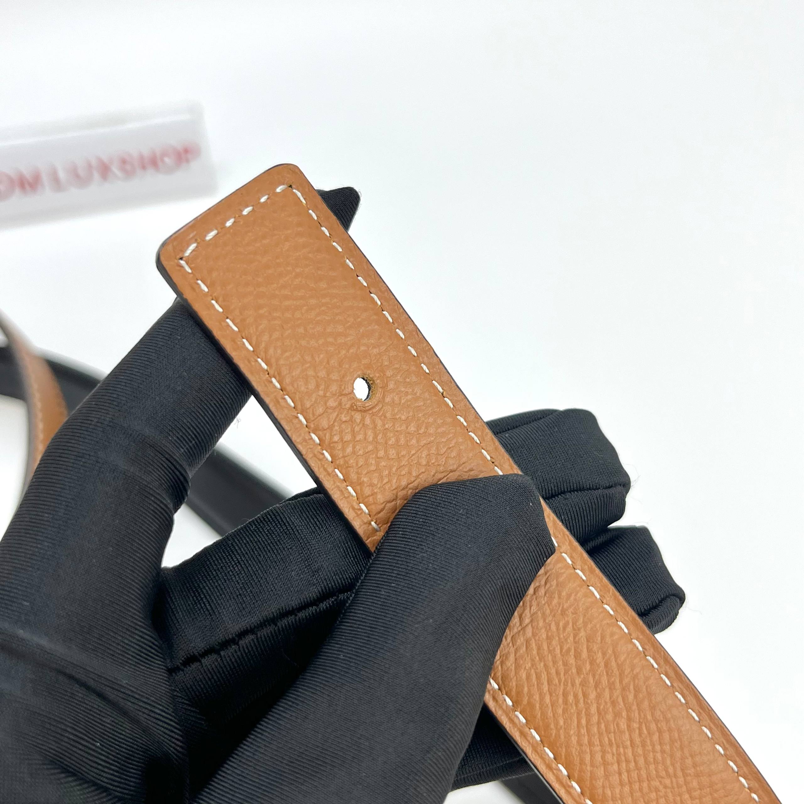Hermes Reversible Leather Strap 24MM Noir/Gold PHW (Stamp U, Y: 2022)