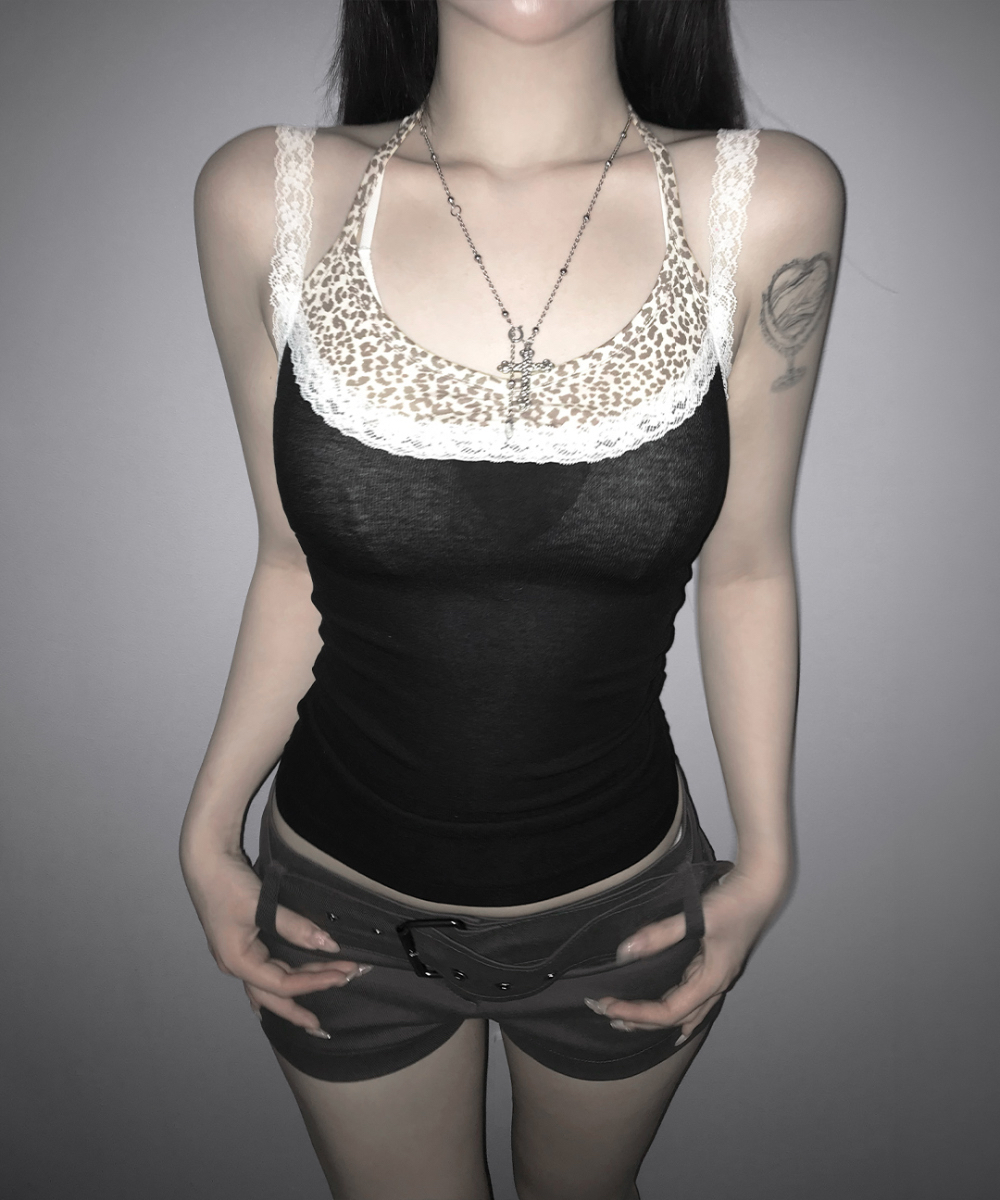 Leopard Patchwork Halter Cami Top