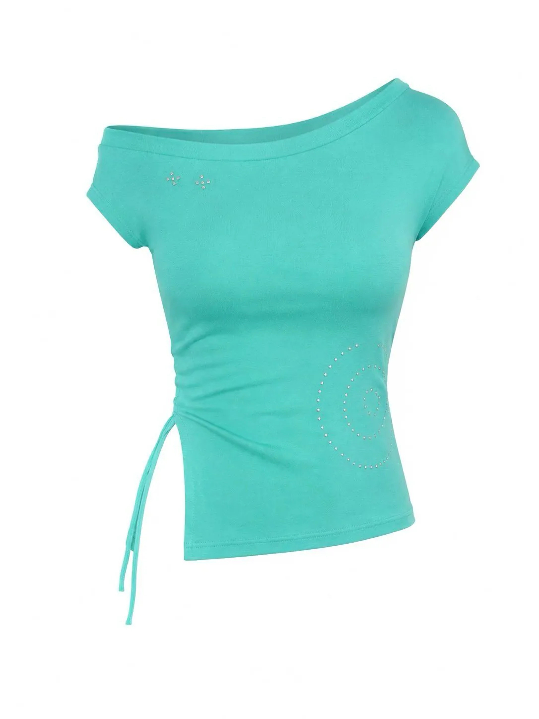 Rhinestone Asymmetric Side Slit Top
