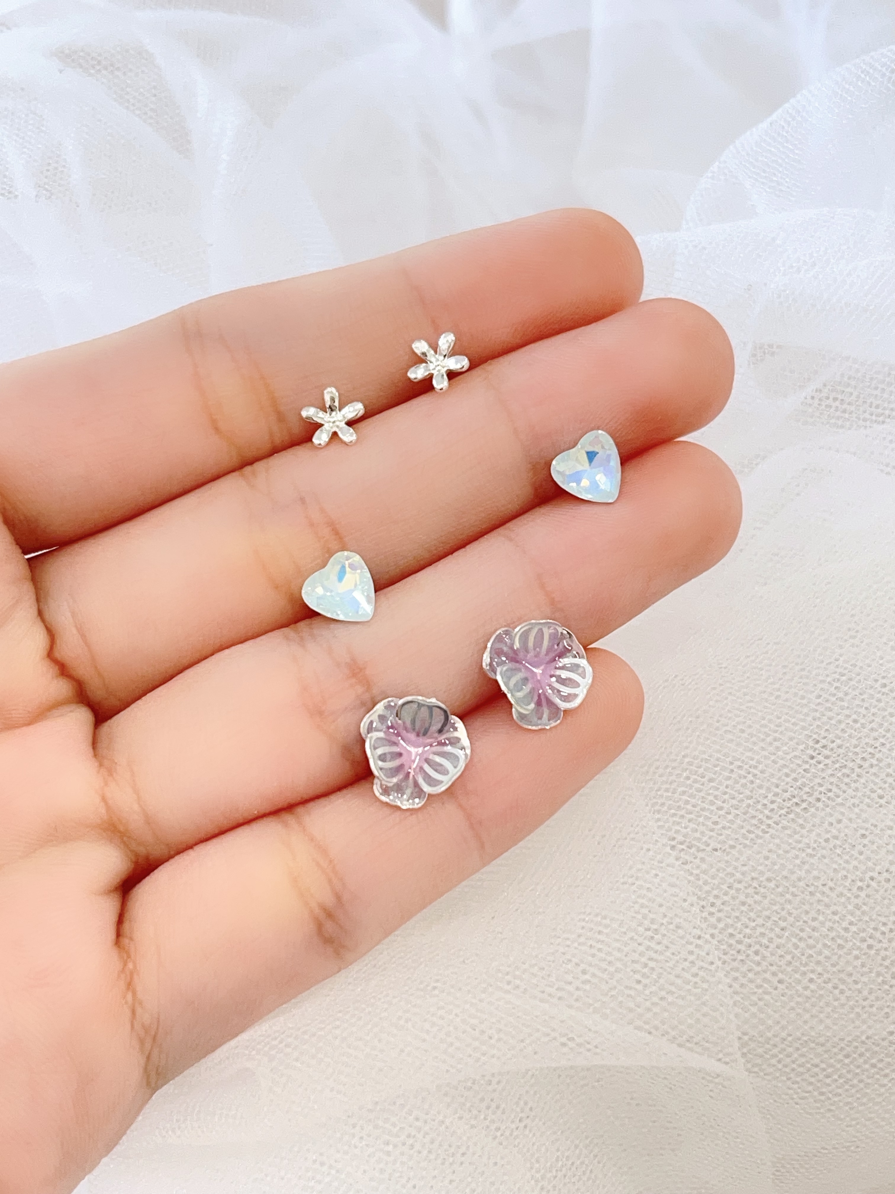 炫彩花朵爱心耳环套装