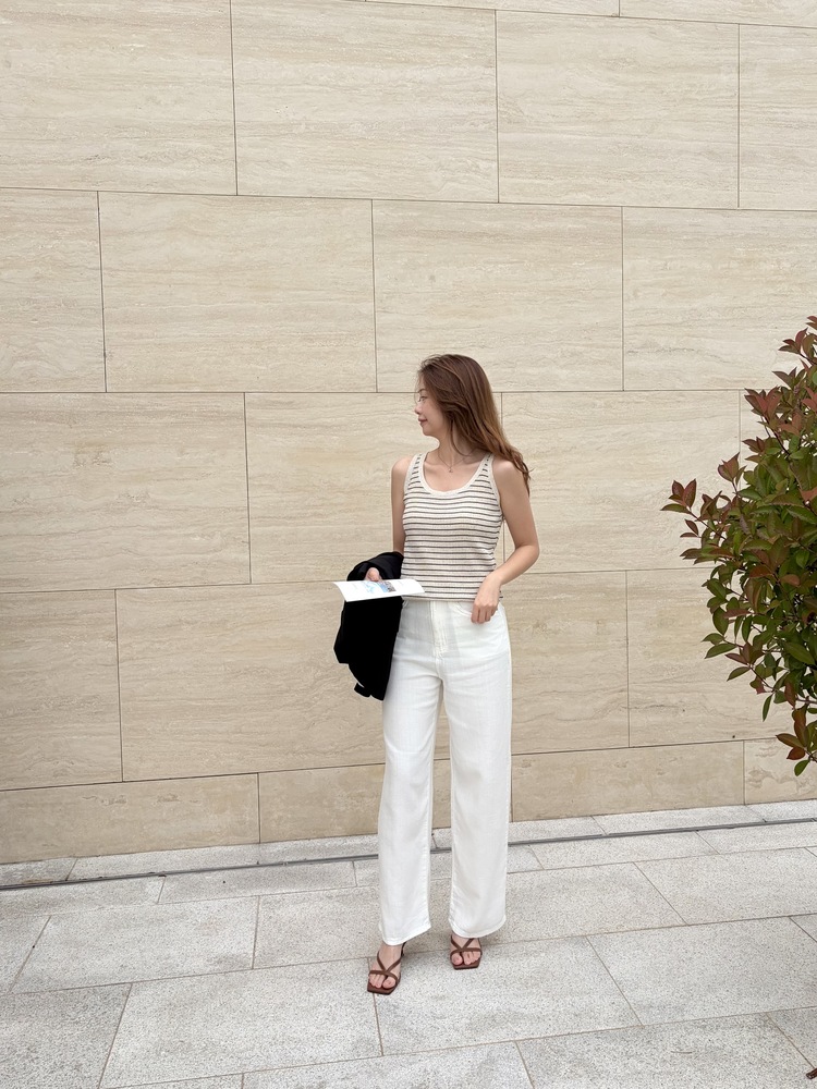 Linen Striped Tank Top (Oat)