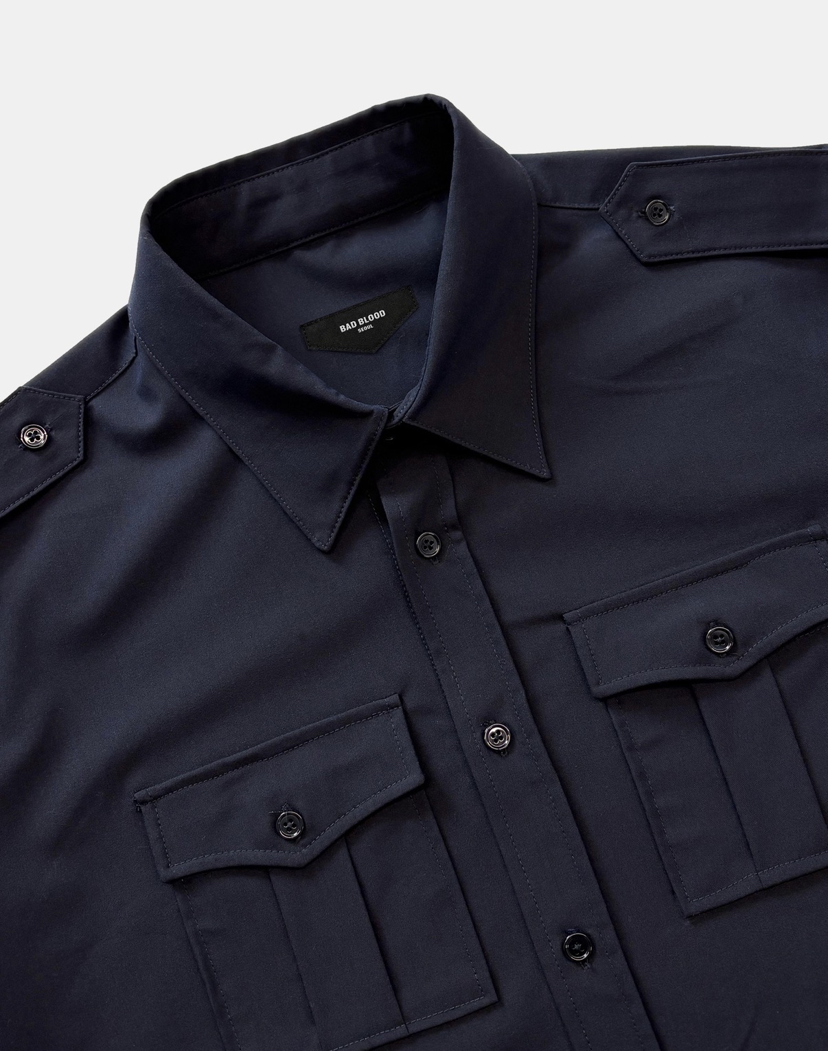 BADBLOOD [w-sht26-010] Arc Epaulette Short Sleeve Shirt - Navy